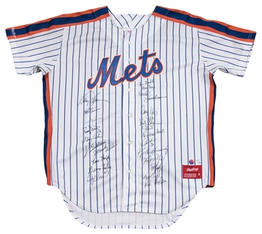 1986 New York Mets WS Champ Team Signed Pinstripe Home Jersey With 23 Signatures Including Carter, Strawberry, Gooden & Hernandez (JSA)